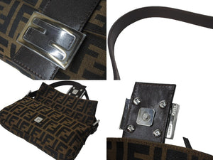 新品同様品 FENDI フェンディ ズッカ柄 マンマバケット ワンショルダーバッグ ブラウン コットンキャンバス レザー 中古 57204
