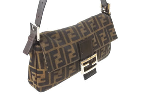 FENDI フェンディ ズッカ柄 マンマバケット ワンショルダーバッグ ブラウン コットンキャンバス レザー 美品 中古 57205