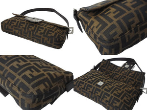 FENDI フェンディ ズッカ柄 マンマバケット ワンショルダーバッグ ブラウン コットンキャンバス レザー 美品 中古 57205