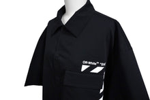 Load image into Gallery viewer, 極美品 OFF-WHITE オフホワイト 半袖シャツ ブラック コットン ポリエステル エラスタン サイズXL 中古 57221