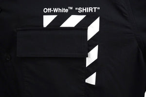 極美品 OFF-WHITE オフホワイト 半袖シャツ ブラック コットン ポリエステル エラスタン サイズXL 中古 57221