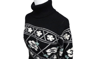 CHANEL シャネル カシミヤ タートルネック セーター 95A カメリアココマーク ブラック P05576V00254 美品 中古 57239
