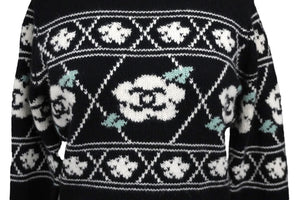 CHANEL シャネル カシミヤ タートルネック セーター 95A カメリアココマーク ブラック P05576V00254 美品 中古 57239