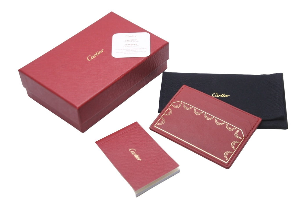 極美品 Cartier カルティエ カードケース ガーランド ドゥ カルティエ L3001717 レッド カーフレザー 中古 57244