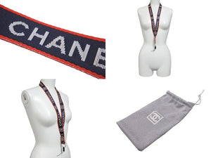 CHANEL シャネル スポーツライン ネック ストラップ ココマーク ロゴ ネイビー レッド ホワイト 美品 中古 57245
