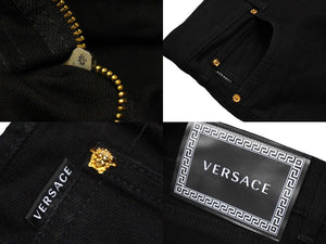 VERSACE ヴェルサーチ 刺繍 メデューサ デニムパンツ ブラック ゴールド金具 ロゴ ボトムス A81832 サイズ31 美品 中古 57260