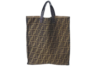 FENDI フェンディ トートバッグ ハンドバッグ ズッカ 8BH173 キャンバス レザー ブラウン 1990-2000S ユニセックス 美品 中古 57301 