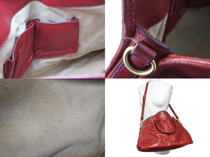 PRADA プラダ 2WAY ハンドバッグ ショルダーバッグ ロゴ レザー レッド ゴールド金具 ユニセックス 良品 中古 57303