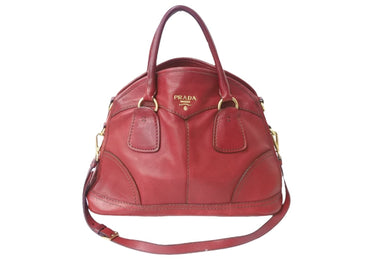 PRADA プラダ 2WAY ハンドバッグ ショルダーバッグ ロゴ レザー レッド ゴールド金具 ユニセックス 良品 中古 57303