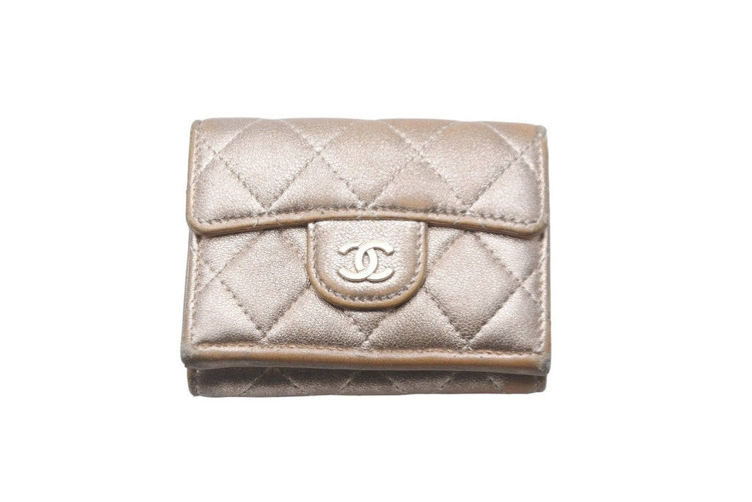 CHANEL シャネル 三つ折り財布 コインケース マトラッセ ココマーク ゴールド 30番台 ゴールド金具 良品 中古 57309