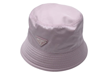 極美品 PRADA プラダ ハット 帽子 三角ロゴプレート Re-Nylon 1HC1372DMI ナイロン コットン ピンク シルバー金具 S 中古 57327