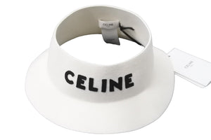 新品同様 CELINE セリーヌ クラウンレスハット 帽子 ブランドロゴ 2AUV3749Q 毛 ホワイト ブラック ユニセックス L 中古 57328