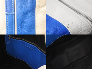 BALENCIAGA バレンシアガ バザールショッパーM レザー トートバッグ ブルー ホワイト 443097 鞄 ロゴ 良品 中古 57393