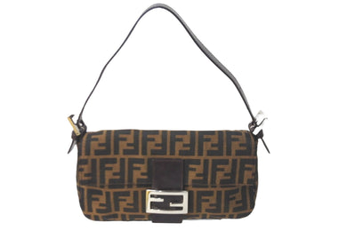 FENDI フェンディ ハンドバッグ アクセサリー ポーチ ズ柄ッカ マンマバケット ブラウン シルバー 美品 中古 57394 