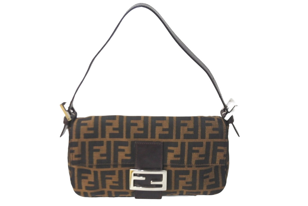 FENDI フェンディ ハンドバッグ アクセサリー ポーチ ズ柄ッカ マンマバケット ブラウン シルバー 美品 中古 57394 