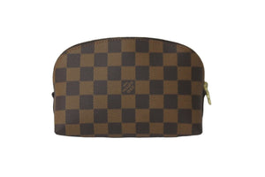 極美品 LOUIS VUITTON ルイヴィトン ポーチ N47516 ダミエ ポシェット コスメティック ブラウン ゴールド金具 中古 57400