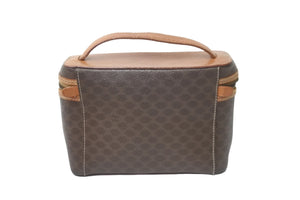 CELINE セリーヌ ハンドバッグ バニティバック マカダム柄 ブラウン 化粧ポーチ PVC レザー ゴールド金具 M93 良品 中古 57405