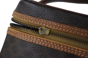 CELINE セリーヌ ハンドバッグ バニティバック マカダム柄 ブラウン 化粧ポーチ PVC レザー ゴールド金具 M93 良品 中古 57405