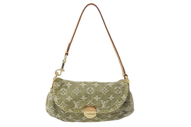 LOUIS VUITTON ルイヴィトン ハンドバッグ ミニプリーティ モノグラムデニム カーキ M95217 ゴールド金具 美品 中古 57417