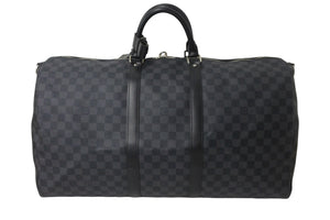 極美品 LOUIS VUITTON ルイヴィトン ボストンバッグ キーポル55 ダミエ グラフィット N41413 ブラック シルバー金具 中古 57419