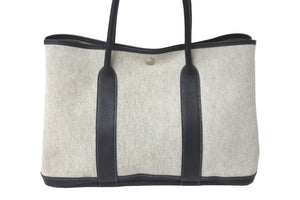 HERMES エルメス ハンドバッグ ガーデンパーティ PM トワルアッシュ グレー ブラック シルバー金具 美品 中古 57016