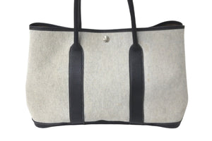 HERMES エルメス ハンドバッグ ガーデンパーティ PM トワルアッシュ グレー ブラック シルバー金具 美品 中古 57016