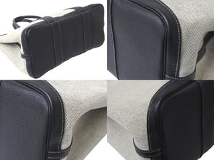 HERMES エルメス ハンドバッグ ガーデンパーティ PM トワルアッシュ グレー ブラック シルバー金具 美品 中古 57016