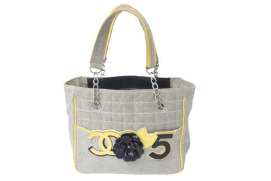 CHANEL シャネル チェーンハンドバッグ カメリア ココマーク No.5 チョコバー パテント キャンバスレザー イエロー 良品 中古 57431