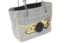 Load image into Gallery viewer, CHANEL シャネル チェーンハンドバッグ カメリア ココマーク No.5 チョコバー パテント キャンバスレザー イエロー 良品 中古 57431