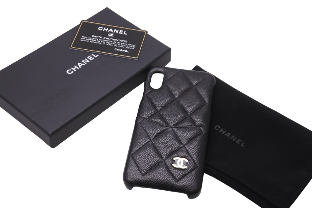 極美品 CHANEL シャネル マトラッセ キャビアスキン X .XS スマホケース ブラック 28番台 iPhoneケース ココマーク 中古 57439