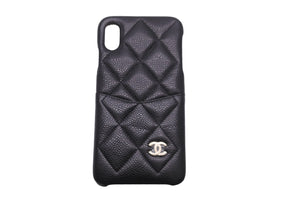 極美品 CHANEL シャネル マトラッセ キャビアスキン X .XS スマホケース ブラック 28番台 iPhoneケース ココマーク 中古 57439