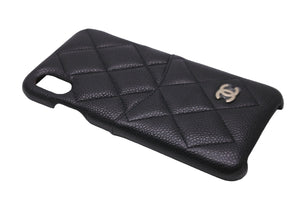 極美品 CHANEL シャネル マトラッセ キャビアスキン X .XS スマホケース ブラック 28番台 iPhoneケース ココマーク 中古 57439