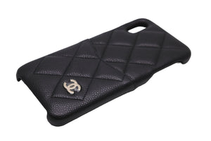 極美品 CHANEL シャネル マトラッセ キャビアスキン X .XS スマホケース ブラック 28番台 iPhoneケース ココマーク 中古 57439