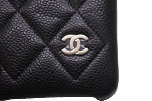 極美品 CHANEL シャネル マトラッセ キャビアスキン X .XS スマホケース ブラック 28番台 iPhoneケース ココマーク 中古 57439