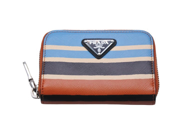PRADA プラダ コインケース SAFFIANO BAIADE トライアングルロゴ 2MM003 オレンジ マルチカラー シルバー金具 美品 中古 57440