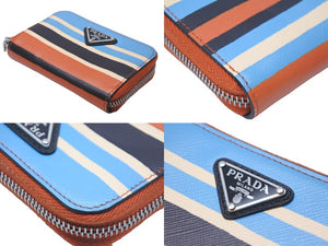 PRADA プラダ コインケース SAFFIANO BAIADE トライアングルロゴ 2MM003 オレンジ マルチカラー シルバー金具 美品 中古 57440
