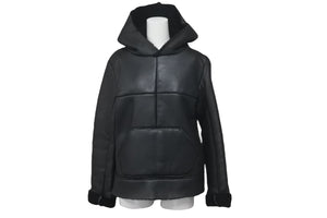 NUMBER(N)INE ナンバーナイン シープスキン ムートン プルオーバー パーカー ブラック 羊革 フーディ― サイズ1 美品 中古 57448
