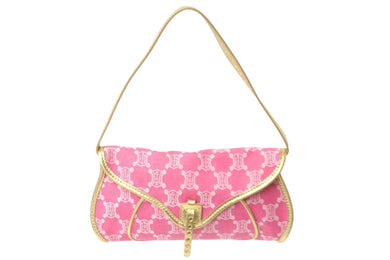 CELINE セリーヌ ショルダーバッグ ワンショルダー マカダム柄 ピンク キャンバス CE00/34 ゴールド金具 美品 中古 57466