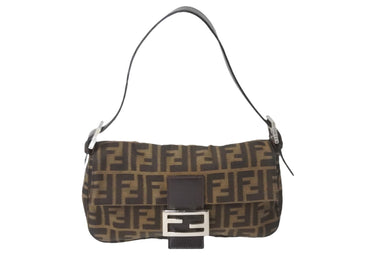 FENDI フェンディ ズッカ柄 マンマバケット ワンショルダーバッグ ブラウン コットンキャンバス レザー 美品 中古 57467