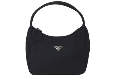 PRADA プラダ ハンドバッグ ワンショルダー MV515 ホーボー ミニバッグ 三角ロゴ ブラック シルバー金具 美品 中古 57470 
