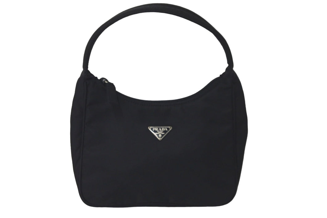 PRADA プラダ ハンドバッグ ワンショルダー MV515 ホーボー ミニバッグ 三角ロゴ ブラック シルバー金具 美品 中古 57470 