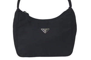 PRADA プラダ ハンドバッグ ワンショルダー MV515 ホーボー ミニバッグ 三角ロゴ ブラック シルバー金具 美品 中古 57470 
