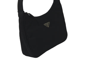 PRADA プラダ ハンドバッグ ワンショルダー MV515 ホーボー ミニバッグ 三角ロゴ ブラック シルバー金具 美品 中古 57470 