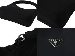 PRADA プラダ ハンドバッグ ワンショルダー MV515 ホーボー ミニバッグ 三角ロゴ ブラック シルバー金具 美品 中古 57470 