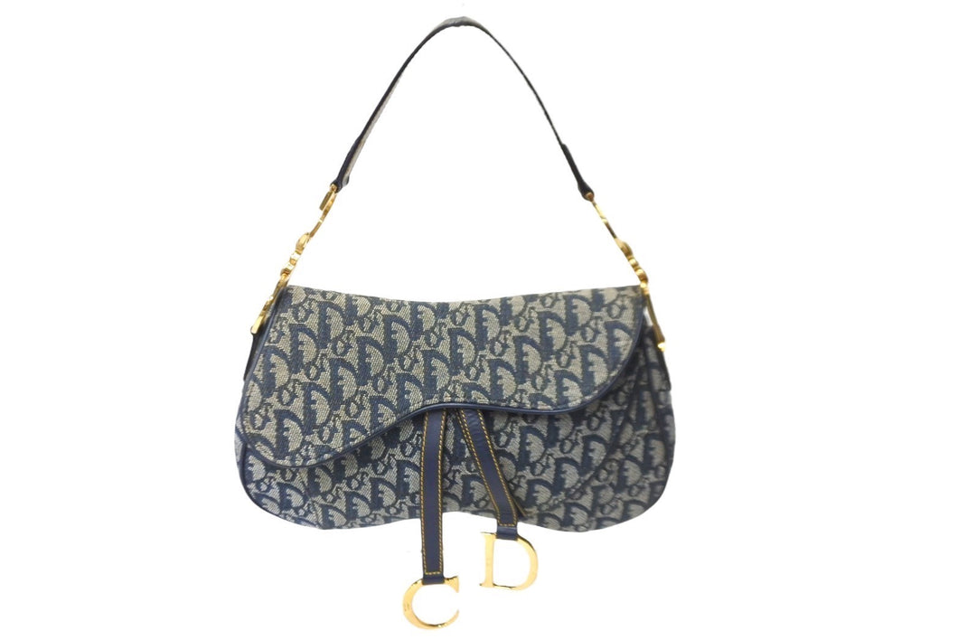 Christian Dior クリスチャンディオール ショルダーバッグ トロッター ダブルサドル ネイビー RU0091 良品 中古 57475