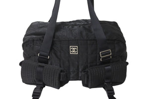 CHANEL シャネル スポーツライン ボストンバッグ ココマーク ナイロン チョコバーステッチ ブラック 10番台 美品 中古 57487