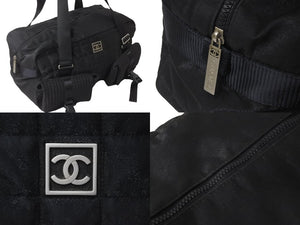 CHANEL シャネル スポーツライン ボストンバッグ ココマーク ナイロン チョコバーステッチ ブラック 10番台 美品 中古 57487
