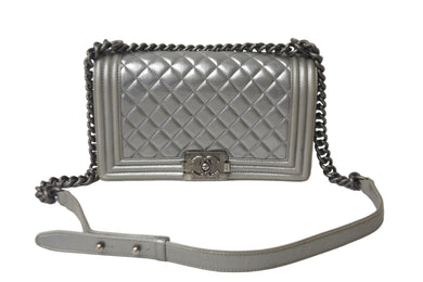 CHANEL シャネル ショルダーバッグ ボーイシャネル ココマーク 19番台 シルバー ラムスキン メタリック金具 美品 中古 57492