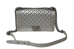 CHANEL シャネル ショルダーバッグ ボーイシャネル ココマーク 19番台 シルバー ラムスキン メタリック金具 美品 中古 57492