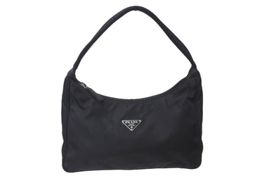PRADA プラダ ハンドバッグ ワンショルダー MV515 ホーボー ミニバッグ 三角ロゴ ブラック シルバー金具 美品 中古 57499 